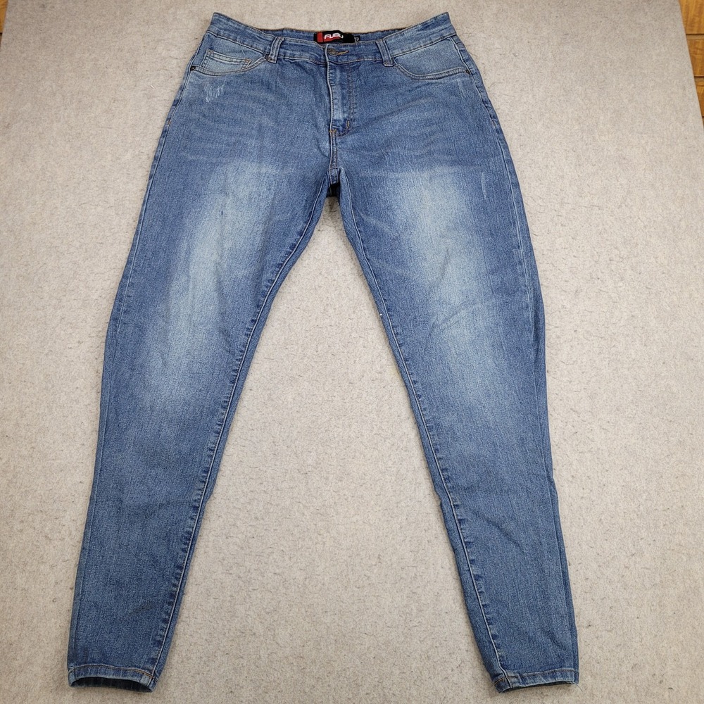 FUBU Jeans Mens 34x32‎ Blue Skinny Medium Wash Stretch Denim Tapered